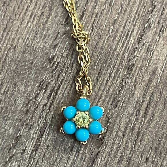 Kate Spade Turquoise Flower Gold Tone Mini Pendant Necklace - Picture 4 of 6